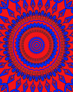 Bold Red Blue Sunburst Mandala Rug