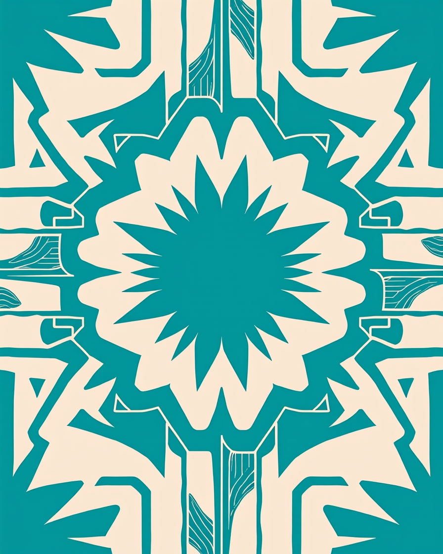 Teal Cream Abstract Geometric Art Rug