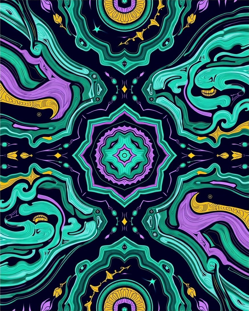 Vivid Teal Purple Gold Swirl Mandala Rug