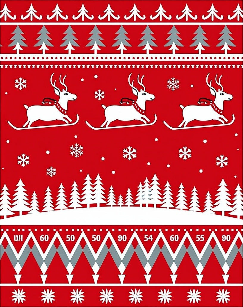 Festive Reindeer Snowflakes Knit Pattern Rug