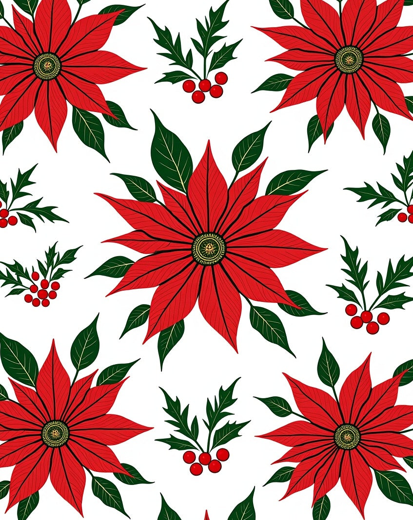 Classic Red Poinsettia Holly Holiday Rug