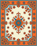 Orange Blue Floral Medallion Pattern Rug