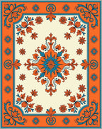 Orange Blue Floral Medallion Pattern Rug