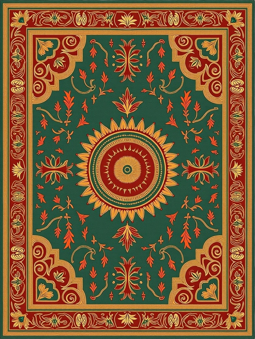 Ornate Sunburst Floral Medallion Rug