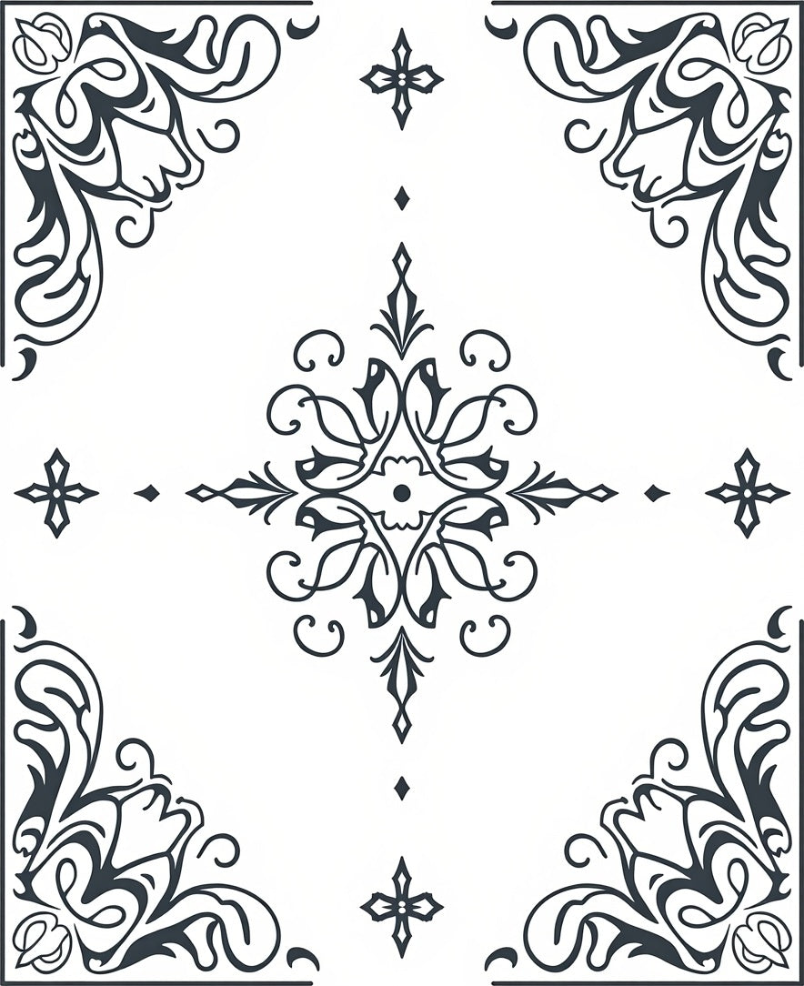 Ornate Scroll and Floral Corner Design Rug