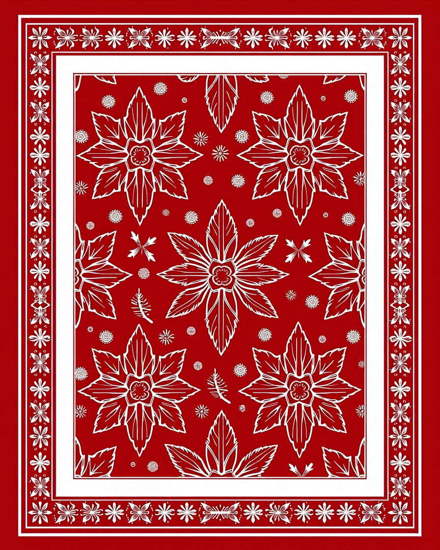 Red Floral Patterned Graphic Design Rug