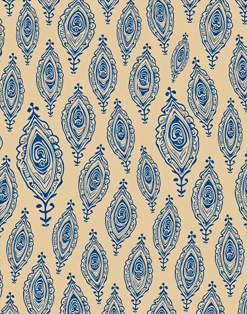 Deep Blue Organic Leaf Forms Rug