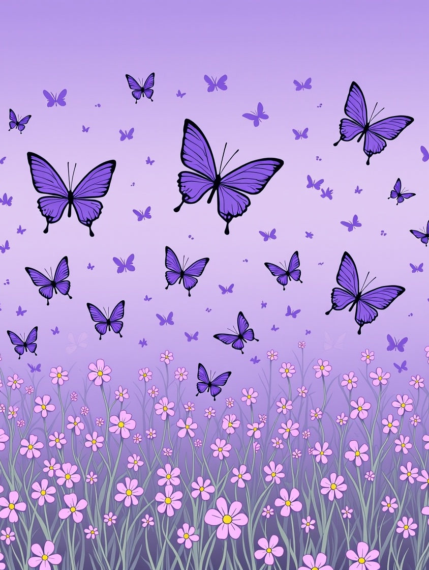 Purple Butterfly Flower Field Pattern Rug