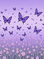Purple Butterfly Flower Field Pattern Rug