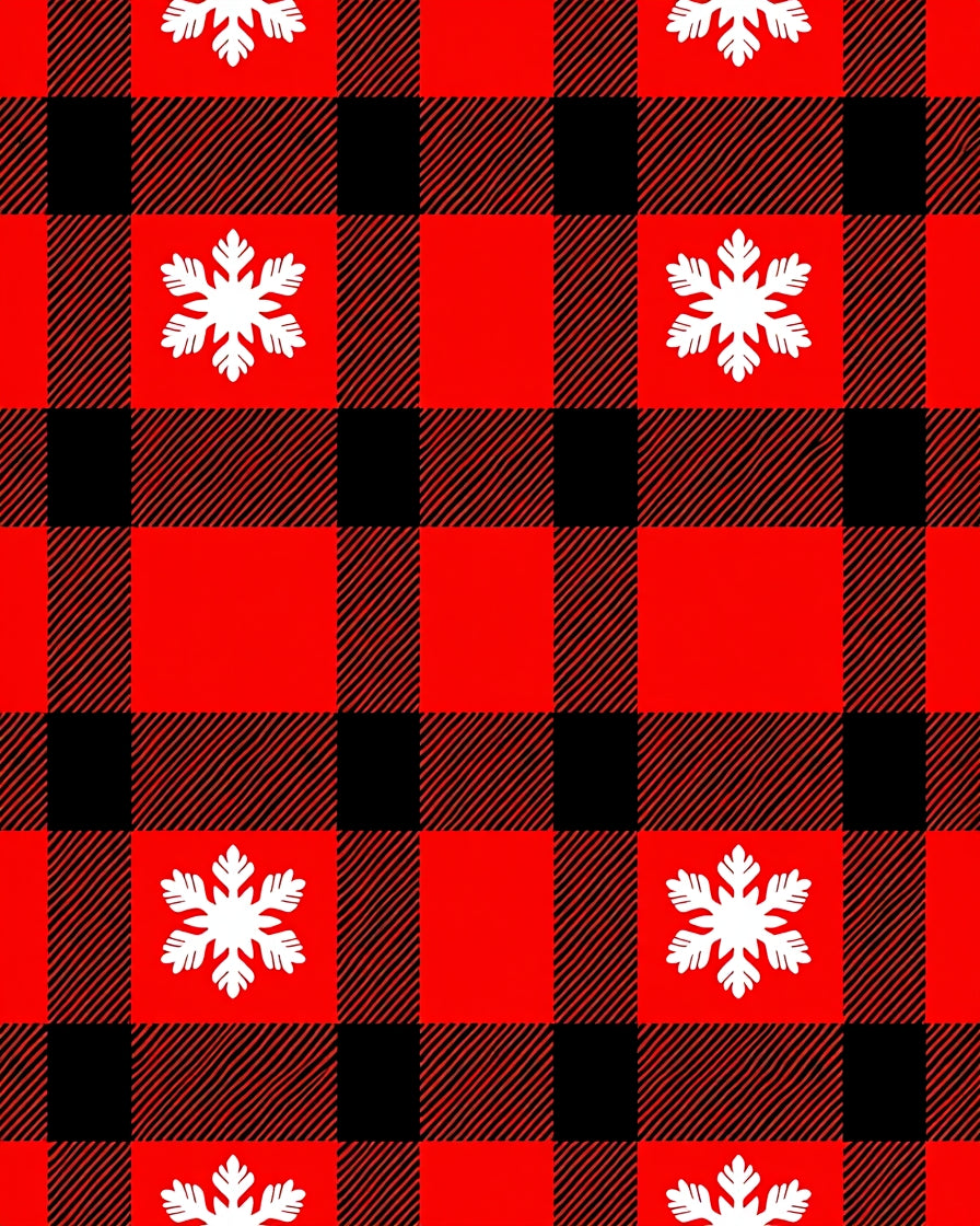 Red Black Buffalo Plaid Snowflake Design Rug