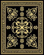 Gilded Black Floral Medallion Border Rug