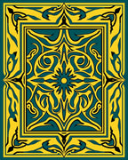 Bold Teal Yellow Floral Motif Rug