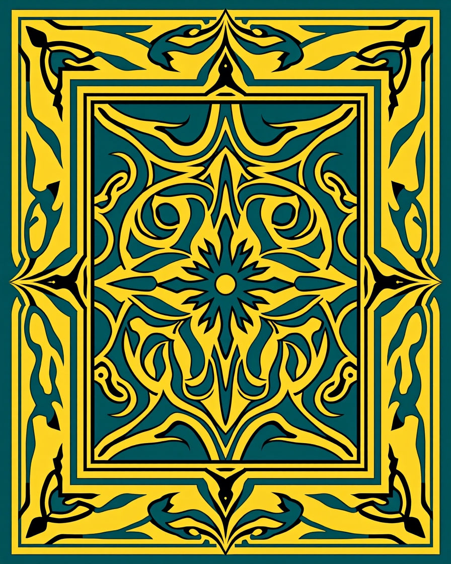 Bold Teal Yellow Floral Motif Rug