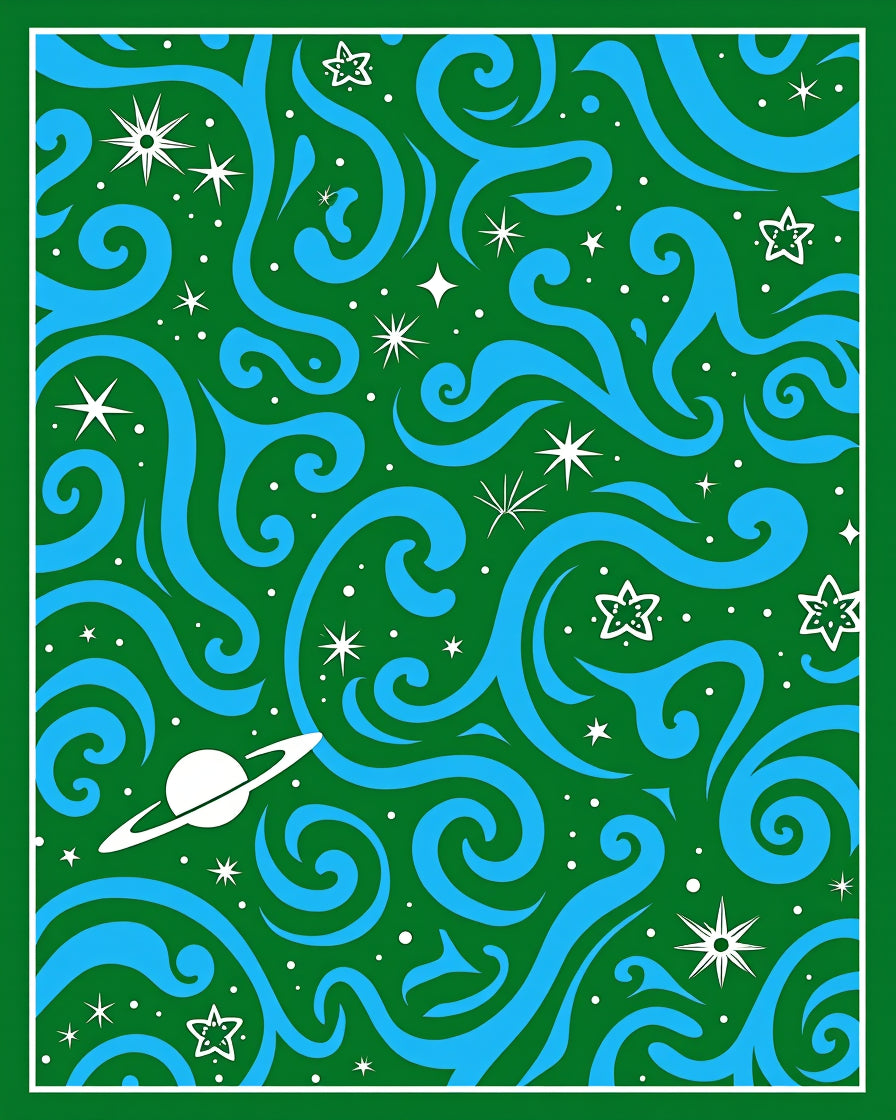 Cosmic Swirl Blue Green Planet Stars Rug