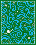 Cosmic Swirl Blue Green Planet Stars Rug