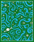 Cosmic Swirl Blue Green Planet Stars Rug