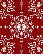 Ornate White Floral Scroll Red Area Rug