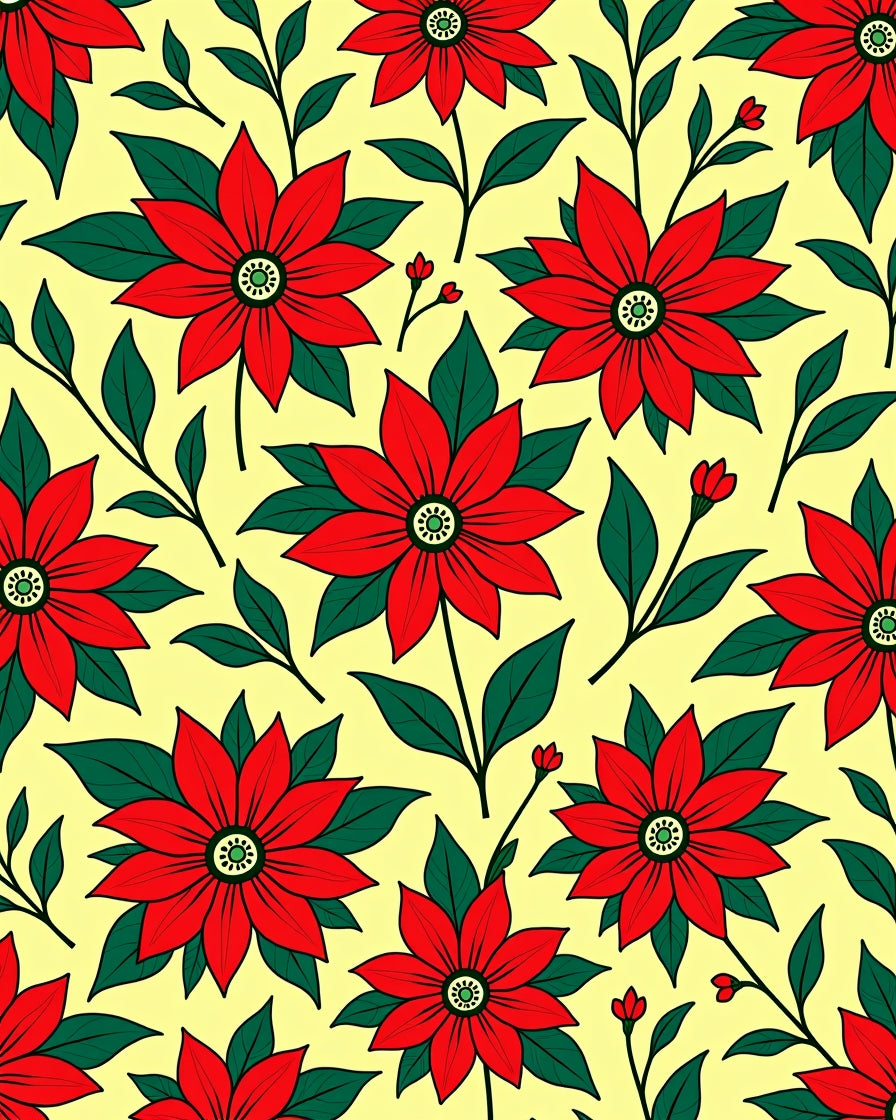 Floral Red And Green Pattern Rug