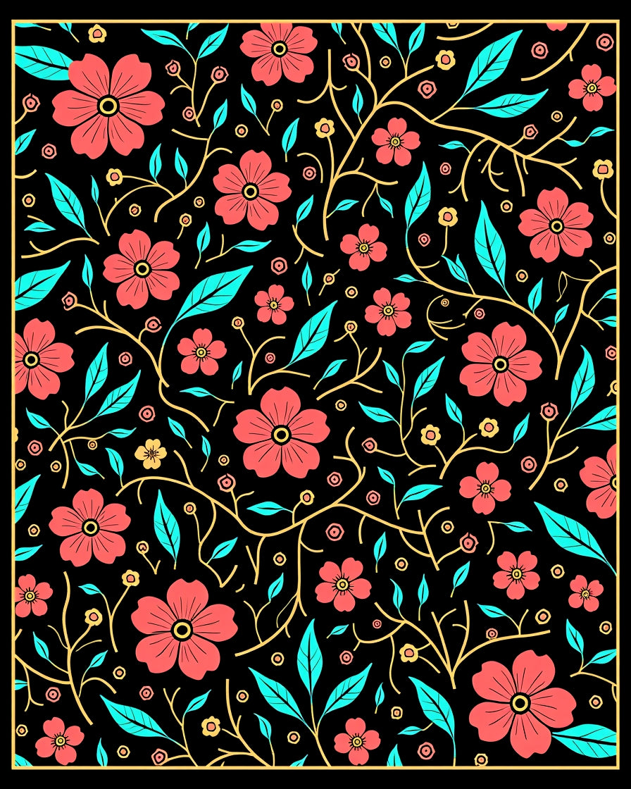 Coral Floral Vine Pattern Rug