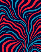 Dynamic Red Blue Wavy Stripes Rug