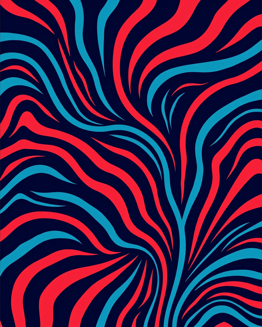 Dynamic Red Blue Wavy Stripes Rug