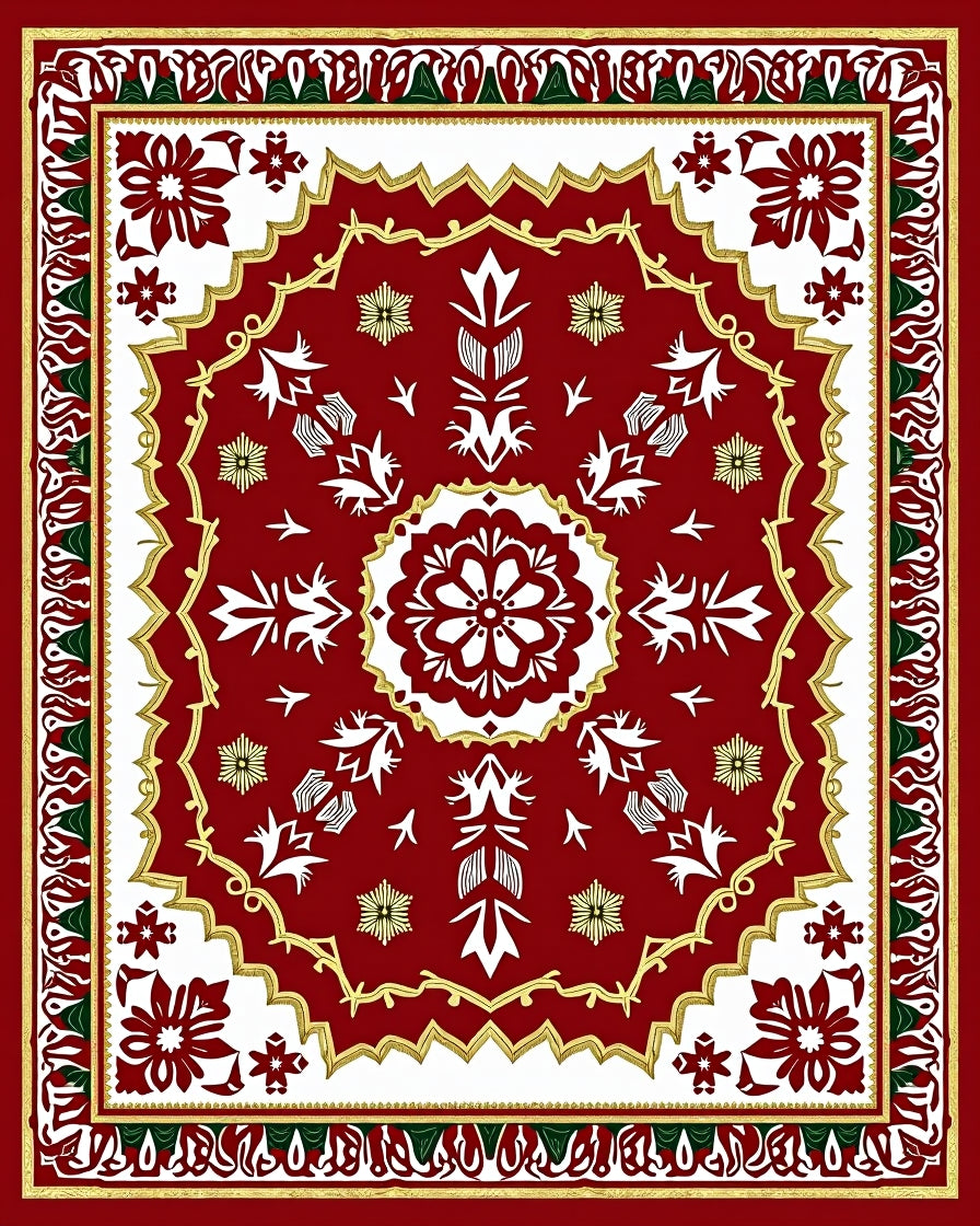 Elegant Red White Floral Medallion Rug