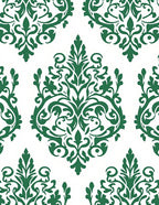 Damask Inspired Emerald Scroll Pattern Rug