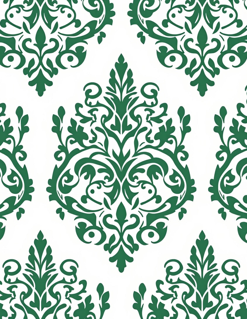 Damask Inspired Emerald Scroll Pattern Rug