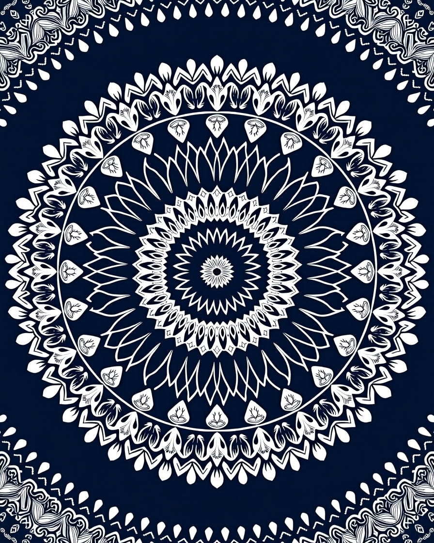 Indigo White Intricate Mandala Pattern Rug