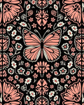 Pink Butterfly and Floral Pattern Rug