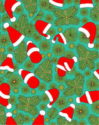 Red Santa Hats Pine Needles Teal Rug