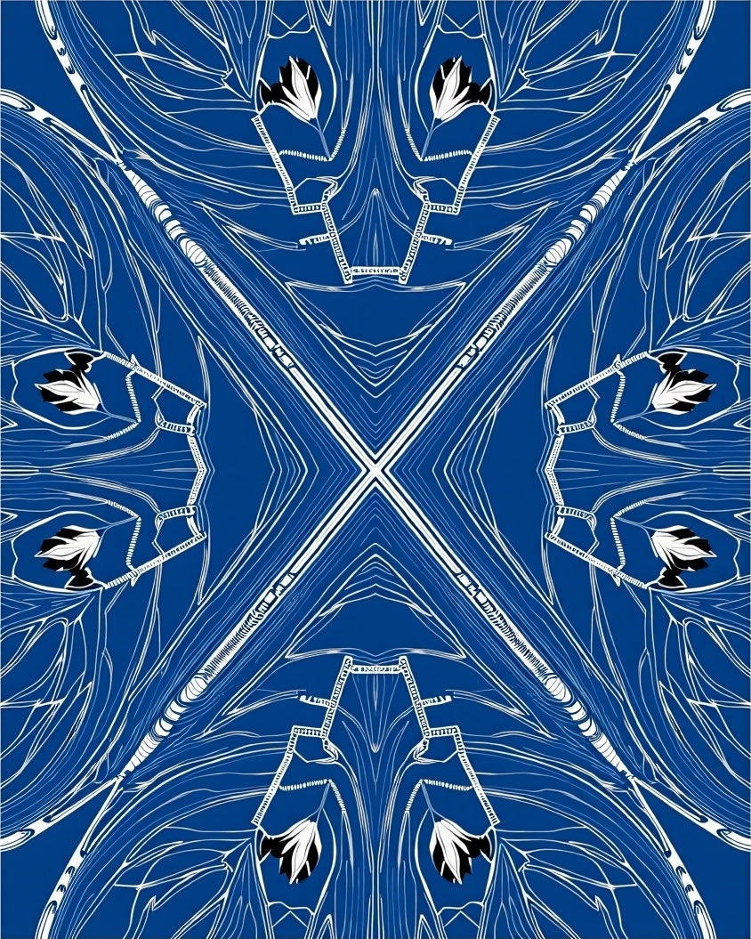 Abstract Blue White Floral Art Nouveau Rug