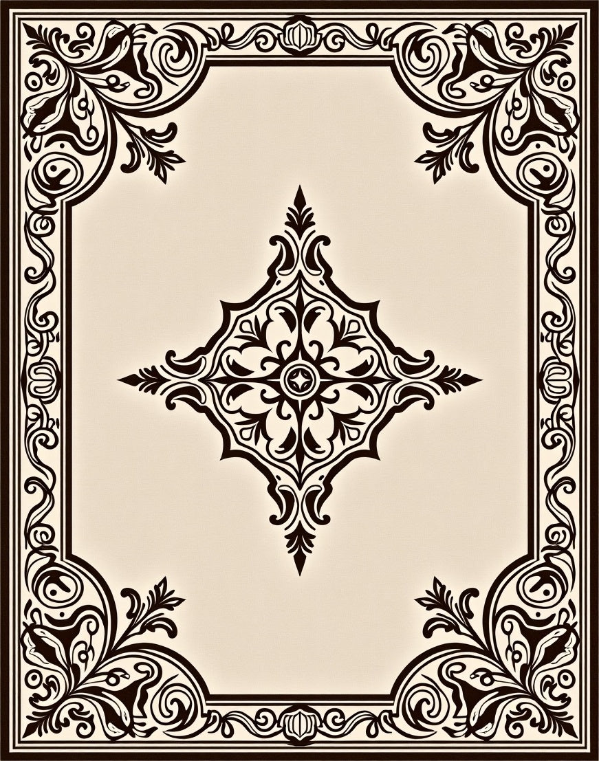 Ornate Brown Ivory Floral Design Rug