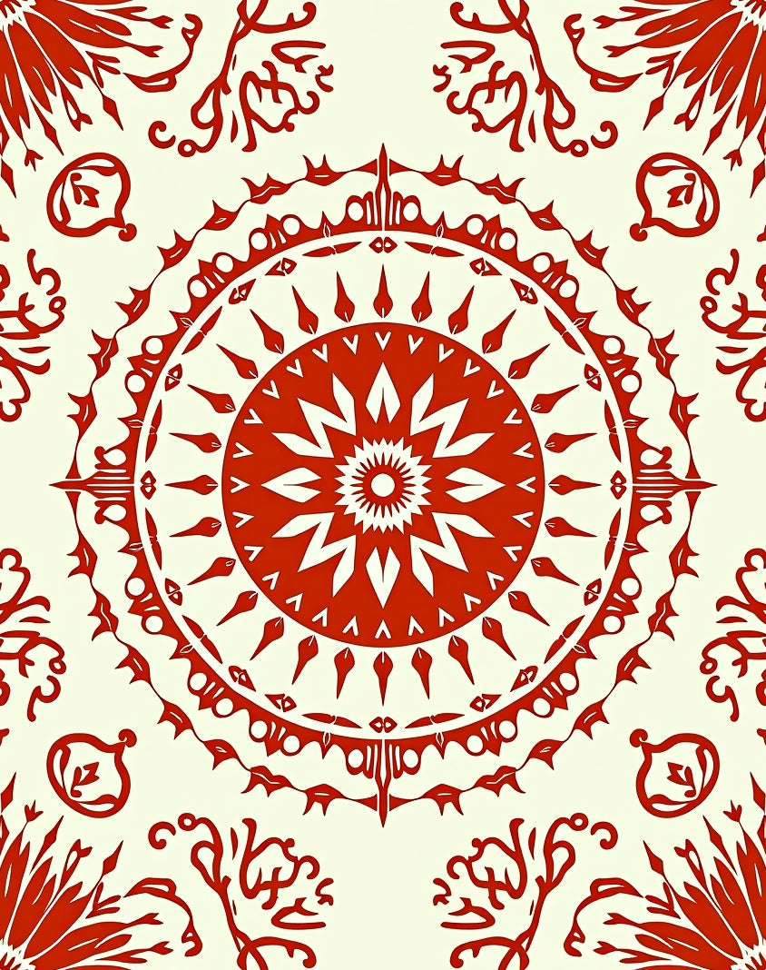 Intricate Red Mandala Pattern Rug
