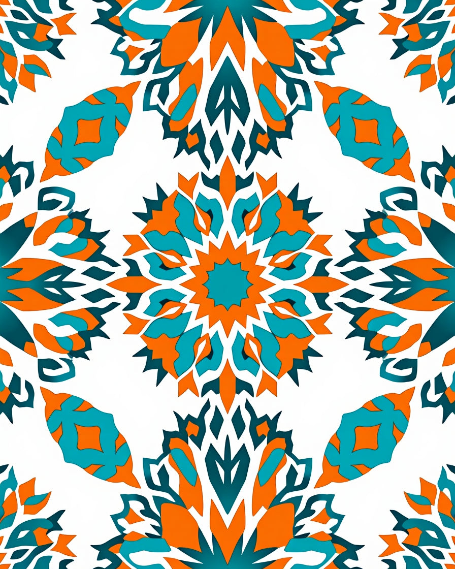 Vibrant Teal Orange Geometric Starburst Pattern Rug