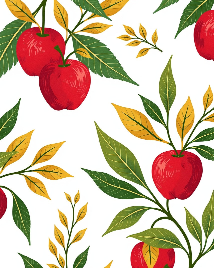 Red Apple Branch Pattern Rug