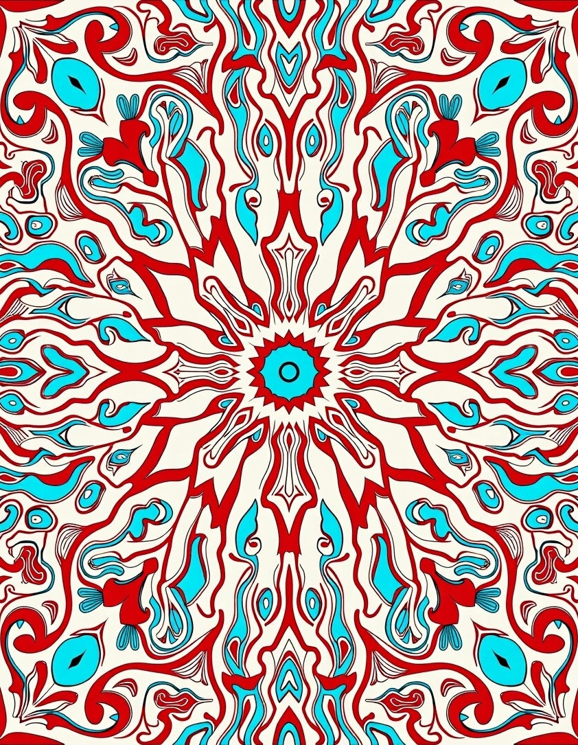 Bold Red Teal Swirl Mandala Rug