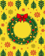 Festive Christmas Wreath Red Bow Snowflakes Rug