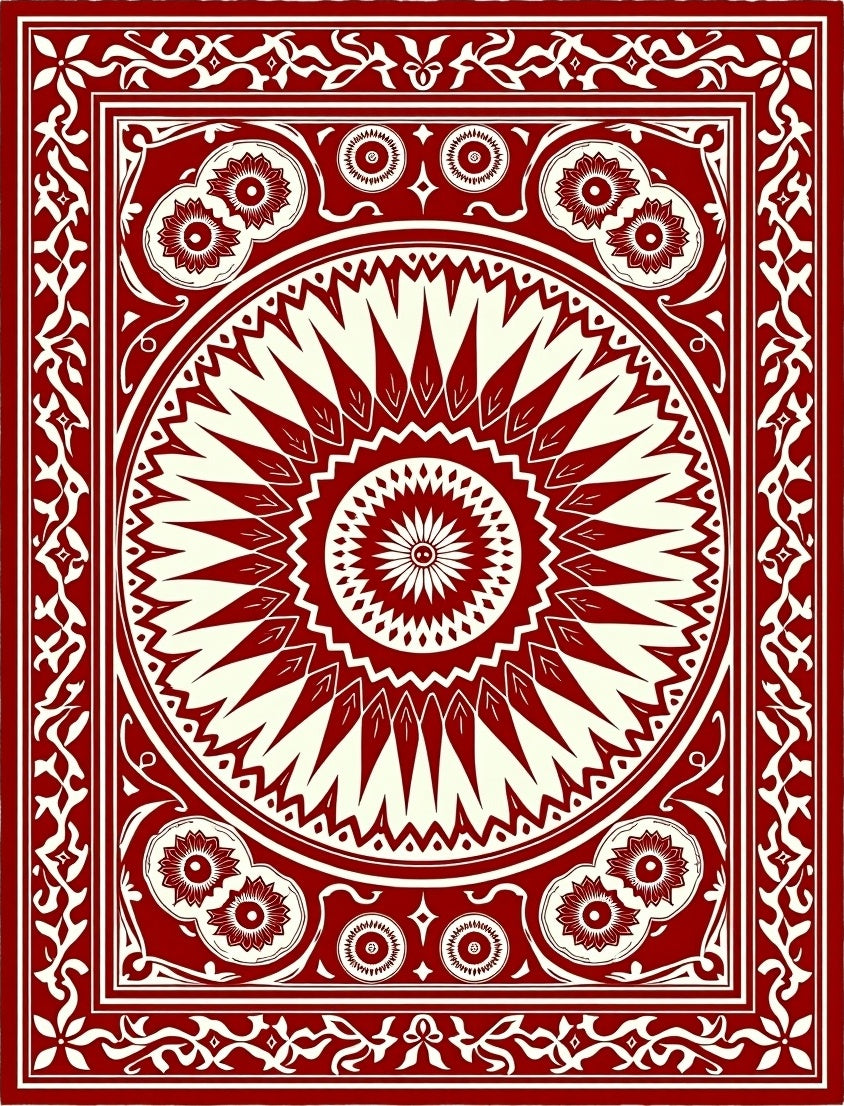 Radiant Sunburst Mandala Floral Pattern Rug