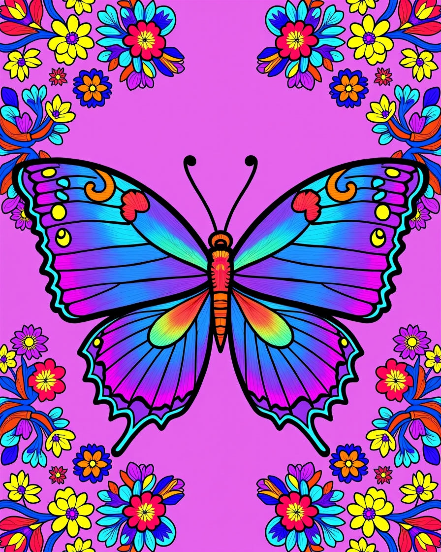 Vibrant Butterfly Floral Pattern Rug