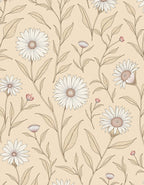 Neutral Daisy Floral Botanical Pattern Rug
