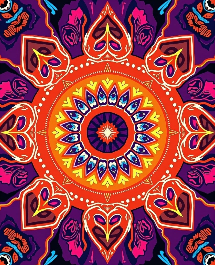 Vibrant Mandala Colorful Geometric Pattern Rug