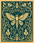 Golden Moth Floral Scroll Design Rug