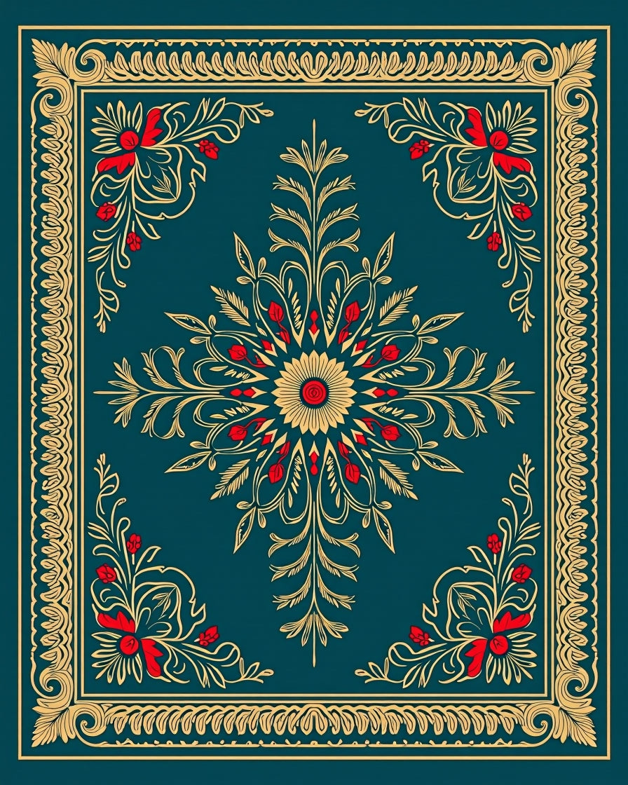 Teal Imperial Floral Medallion Rug