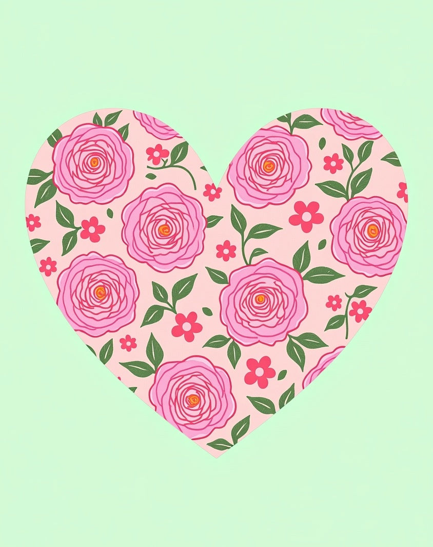 Pink Floral Heart Pattern Rug