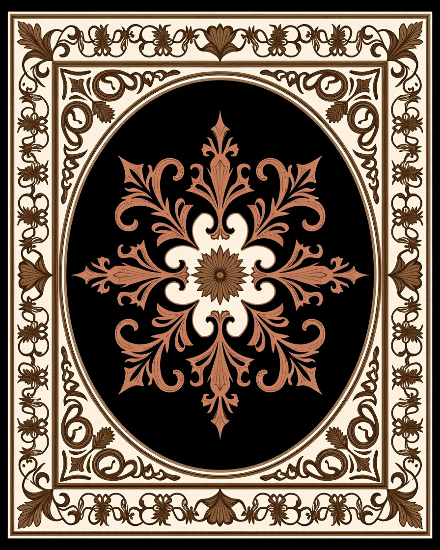 Rich Black Floral Ornament Pattern Rug