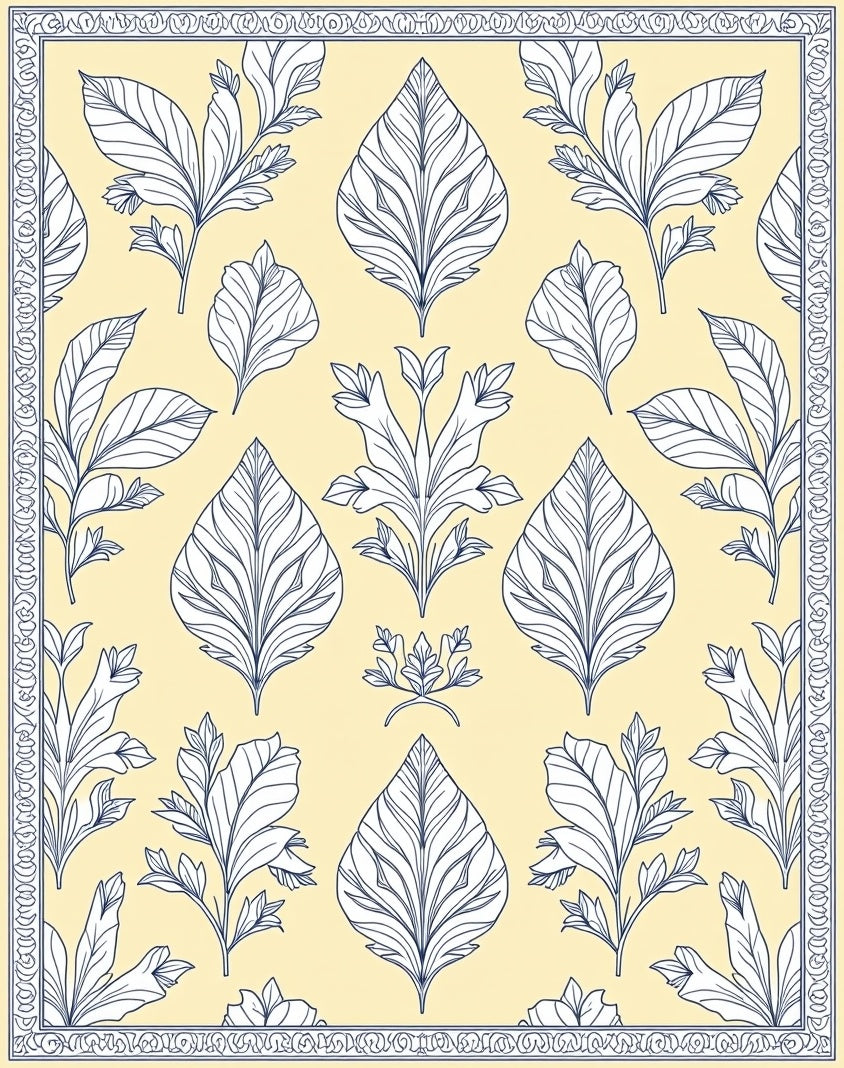 Botanical Border Floral Pattern Rug