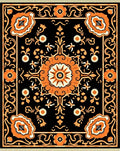 Vintage Orange Floral Medallion Black Rug