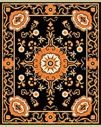 Vintage Orange Floral Medallion Black Rug