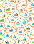 Wavy Village Landscape Colorful Design Rug